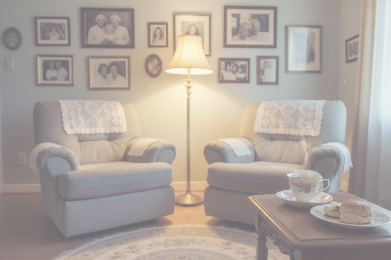 Grandmother's Faded Living Room with Tea